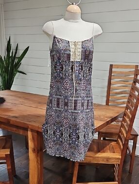 Xhilaration Blue Paisley Mini Dress with Lace-Up Front Swim Cover Beach.  Extras